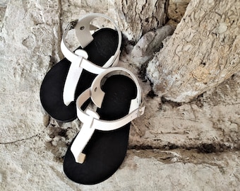 Sandalias griegas de cuero hechas a mano, zapatos blancos de verano, bailarinas clásicas con tiras, SAGITTA KIDS