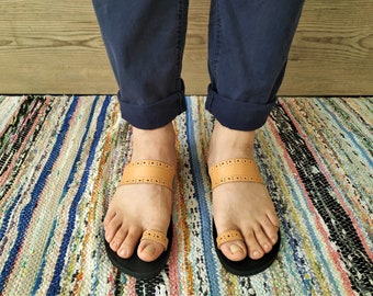 Handmade Greek Leather Toe Ring Sandals, Summer Slides, MONOCEROS
