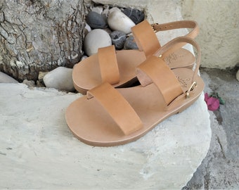 Greek leather sandals, Kids sandals, Summer shoes, Handmade sandals, Customade sandals, Natural veg tan strappy flats, ERIDANUS 1 KIDS