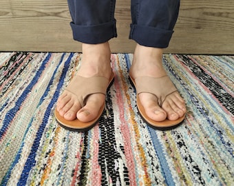 Handmade Greek Leather Mens Sandals, Summer Slides, Flip flops, LEO