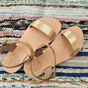 Handgefertigte Griechische Ledersandalen, Damen Sommerschuhe, Customade Natural Tan Slides, ANDROMEDA Bild 9