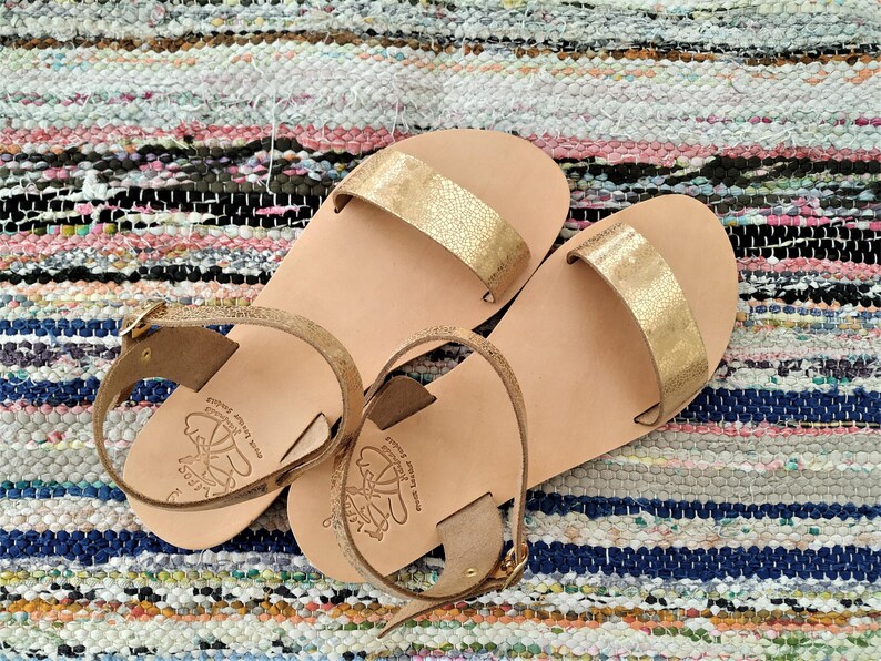 Handgefertigte Griechische Ledersandalen, Damen Sommerschuhe, Customade Natural Tan Slides, ANDROMEDA Bild 9