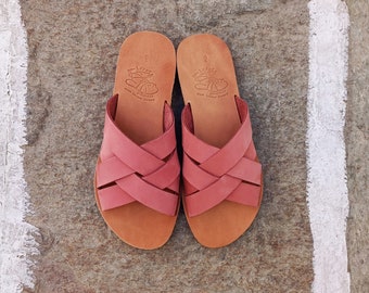 サンダル・ミュール ANCIENT GREEK SANDALS Skin pink leather Iris thong slippers Ancient Greek Sandals Women's Eleftheria Bee Sandal | $69.90