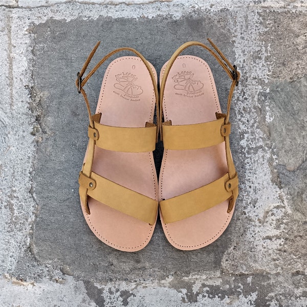 Greek leather sandals, Men sandals, Summer shoes, Handmade sandals, Genuine leather sandals, Customade sandals, Natural tan, Dark blue