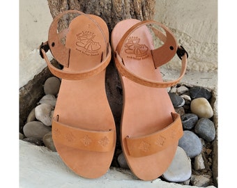 Greek leather sandals, Women sandals, Summer shoes, Handmade sandals, Customade sandals, Natural veg tanned, Hand tooled, ANDROMEDA TOOLED