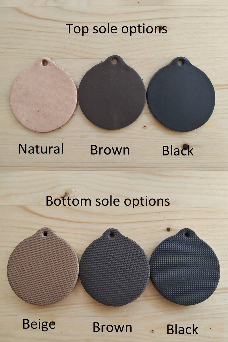 K&ouml;nnte beinhalten: Obere Sohlenoptionen: Natur, Braun, Schwarz. Untere Sohlenoptionen: Beige, Braun, Schwarz. Leder- und Gummisohlen f&uuml;r Schuhe oder Stiefel.