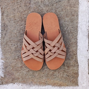 Greek leather sandals, Women sandals, Summer shoes, Handmade sandals, Genuine leather, Slides, Customade sandals, Beige suede