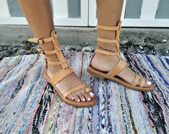 Handmade Leather Gladiator Sandals, Women Summer Strappy Shoes, URANUS