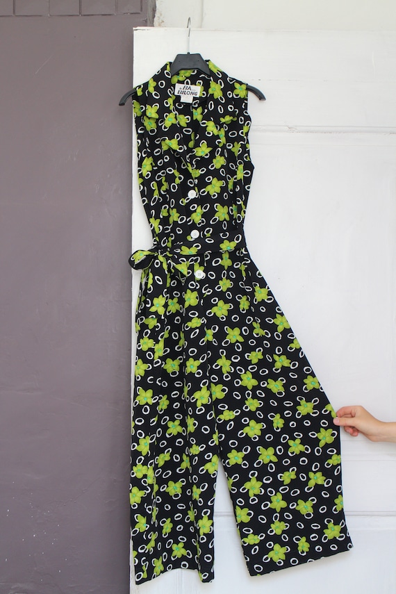 Green flower-power culotte jumpsuit