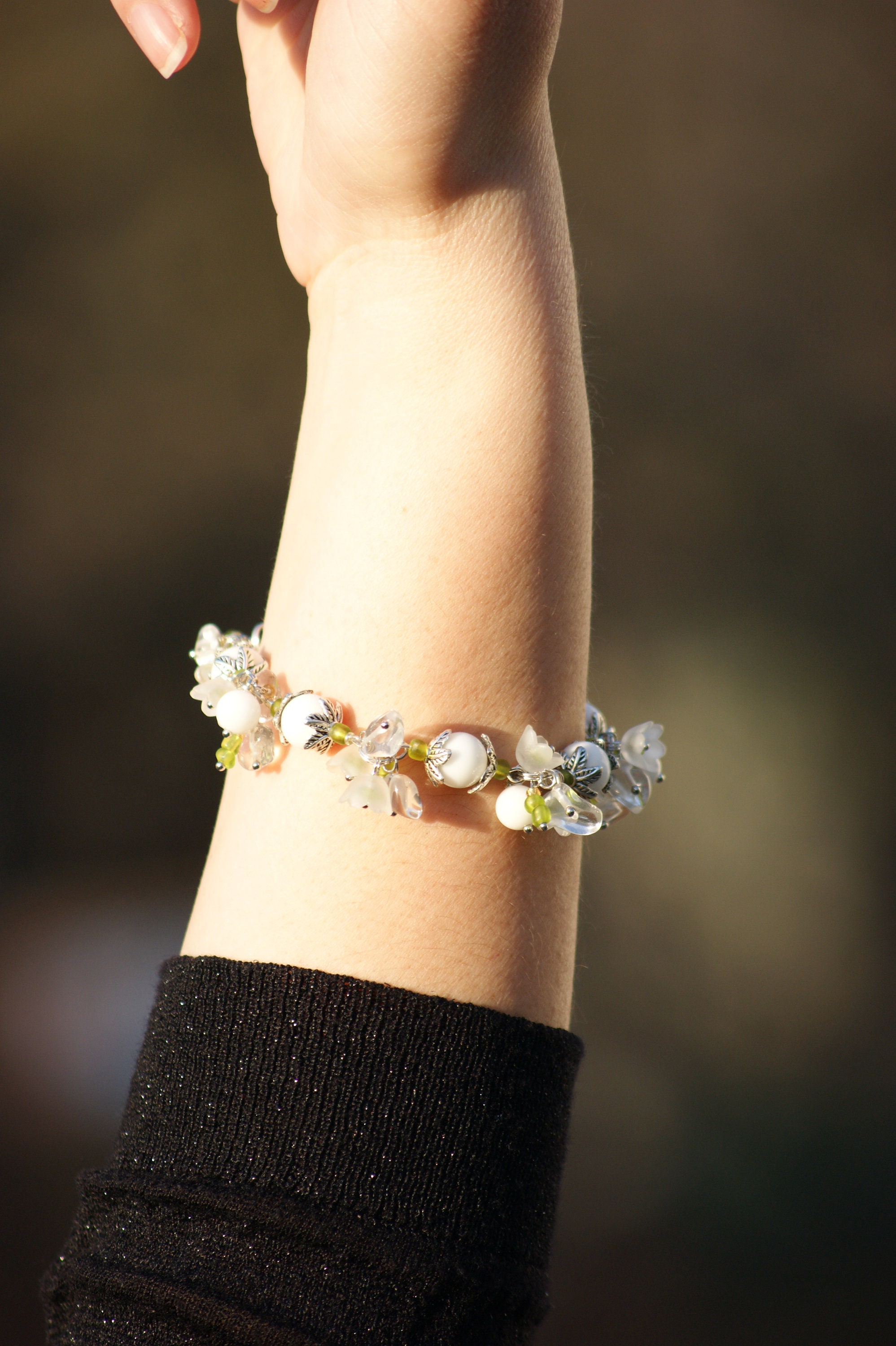 Peаrls and flowers bracelet Lily of the valley bracelet Etsy