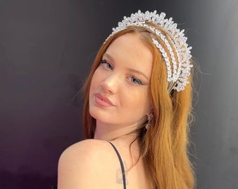 CZ Bridal Headpiece With Necklace Set, Wedding Tiara,Crystal Crown for Bride, Swarovski Bridal Tiara,Wedding Gift, Hair Accessory for Bride