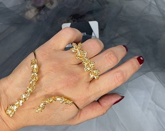 Bracelet chaîne à main en cristal CZ, bracelet à main verte, bracelet de danse du ventre en or, accessoires à main en strass bleu, bracelet palme en or pour elle