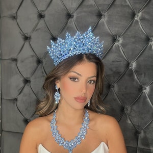 Couronne de Quinceanera avec collier et boucles d'oreilles, diadème de mariée en cristal, diadème de mariage violet Swarowski, bandeau de demoiselle d'honneur, diadème de Quinceanera image 2