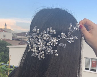 Swarovski Tiara, Wedding Hair Accessories, Bridal Hair Vine, Bridal Tiaras, Silver Headpieces, Crystal Tiaras,Pearl Tiara,Bead Tiara,Crown
