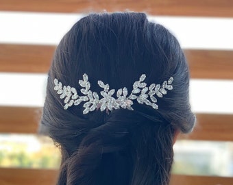 Swarovski Hair Comb, Wedding Hair Accessories, Leaf Hair Accessory, Bridal Hair Vine, Bridal Tiaras, Silver Headpieces for Bride