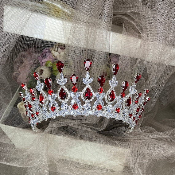 Tiara silver and red rhinestones hair accessory piece crown ROMANTIC Gold Silver Tiara and Crown Wedding Bridal Hair  main image 4