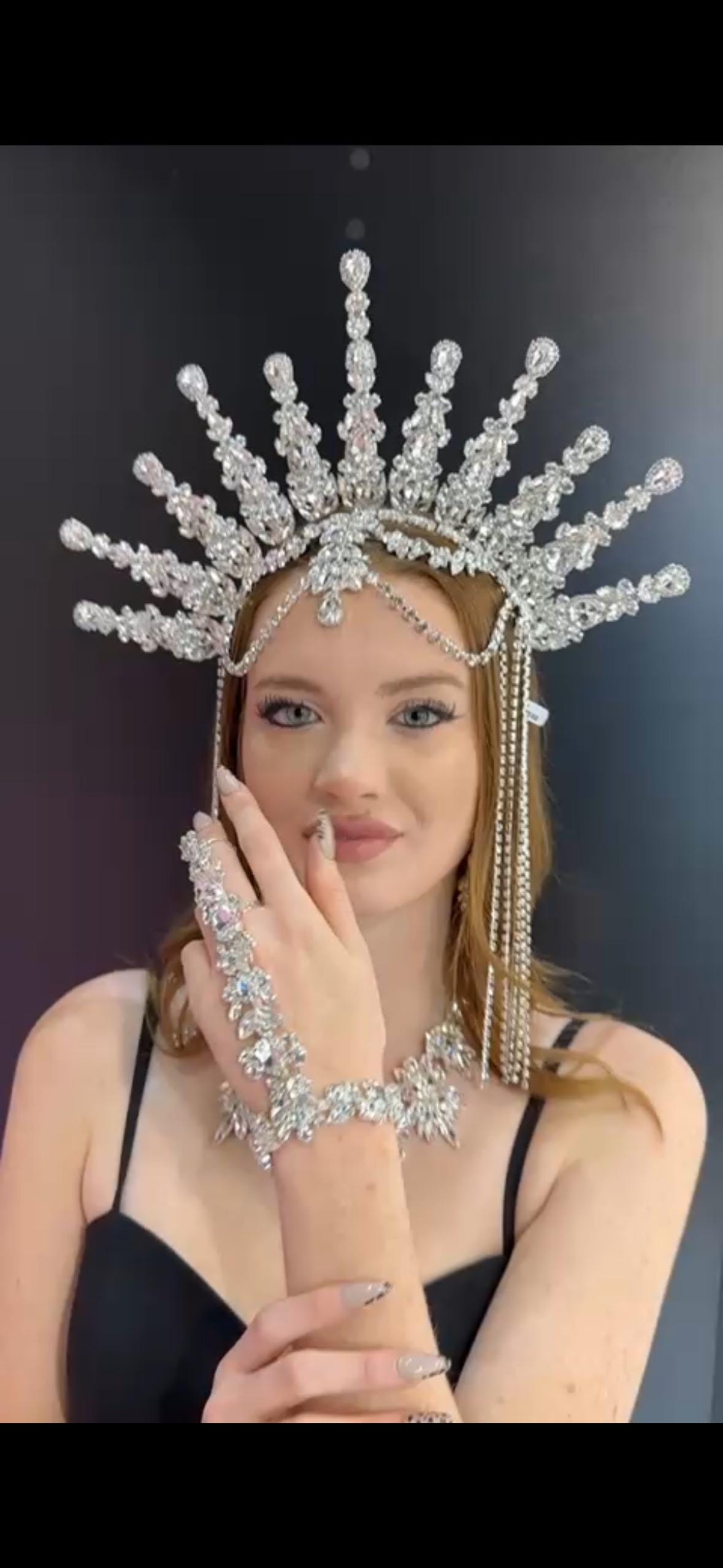 Silver Halo Crown, Silver Festival Crown, Crystal Bridal  display picture 2