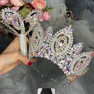 AB Stone Bridal Bouquet Holder and Quinceanera Crown, Crystal Wedding Flower Holder,Rhinestone Bride Flower Holder ,Wedding Flower Bouquet