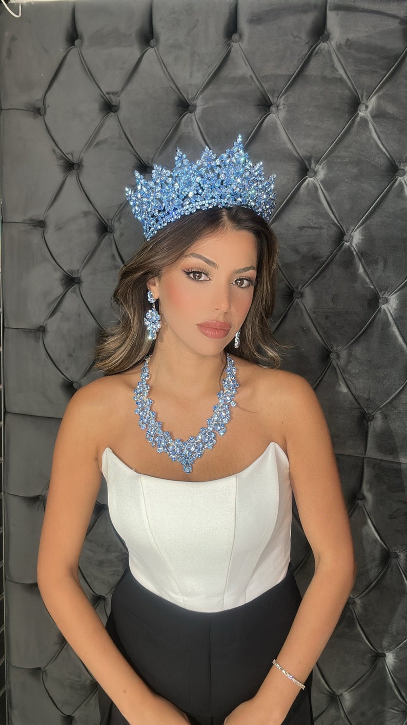 Couronne de Quinceanera avec collier et boucles d'oreilles, diadème de mariée en cristal, diadème de mariage violet Swarowski, bandeau de demoiselle d'honneur, diadème de Quinceanera image 2