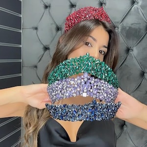 Crystal CZ Bridal Tiara, Wedding Crown Set, Purple Quinceanera Crown and Earring, Red Bridal Tiara, Green Quinceanera Tiara Set, Henna Tiara
