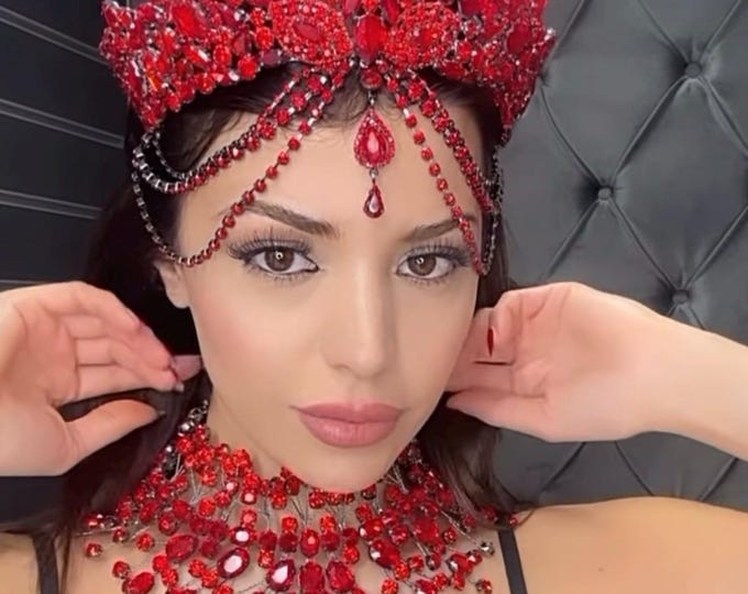 Rhinestone Headpiece Quinceanera Accessories Necklace, Earrings and Crown Three Piece Set WA1008