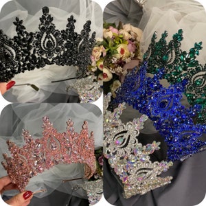 Tiara de cristal para noivas Quinceanera, acessórios para cabelo de casamento rosa, faixa de cabeça preta para madrinhas, tiaras de noiva verde esmeralda, tiara de pedra AB
