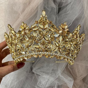 Kristall Braut Tiara, Gold Hochzeit Haarkronen Brautjungfer Stirnband, Braut Tiaras, Quinceaneras, Geschenk für sie, grüne Krone, bunte Krone