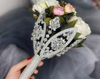 Bridal Bouquet Holder,Crystal Wedding Flower Holder,Rhinestone Bride Flower Holder,Bouquet Wrap,Wedding Flower Jewelry,Wedding Bouquet