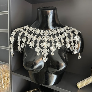 Collier d'épaule CZ, Chaîne d'épaule de mariée, Bijoux de corps de mariage, Bijoux d'épaule de robe de mariée, Accessoires de mariée, Accessoire de corps en cristal