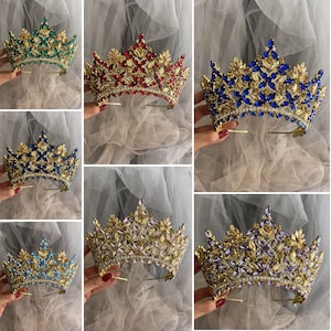 Gold Quinceaneras Bridal Tiara, Wedding Crowns, Bridal Tiaras, Quinceaneras Crowns, Gift for her birthday ,Green Crown, purple Crown