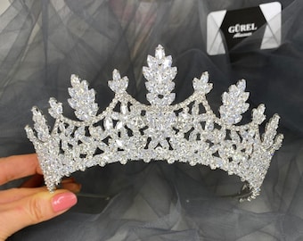 Swarovski Zirkoon haaraccessoires, bruidshaarwijnstok, bruidstiara's, zilveren hoofddeksels, tiara voor bachelor, verlovingskronen, kristallen kronen!