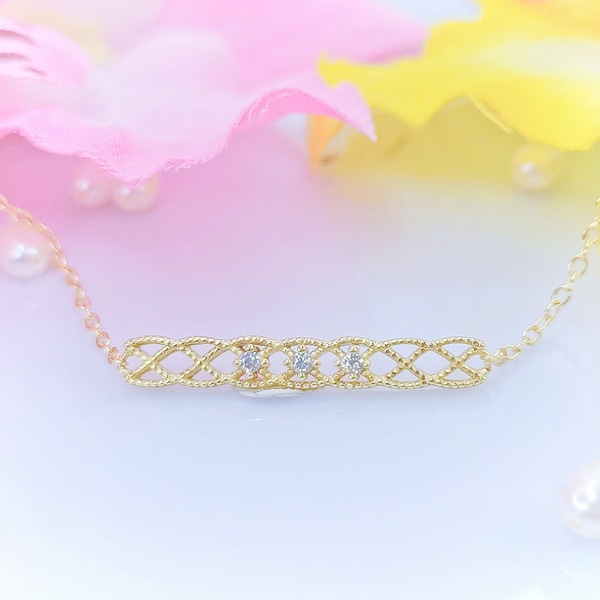 Minimalist Twisted Filigree Bracelet - Zirconiums - Delicate Gold Plated 9258 Silver - Women's Jewelry Gift
