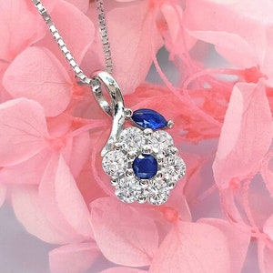 Minimalist Floral Sapphire Necklace • Handmade Natural Stone Flower Necklace • Silver Necklace • Women&#39;s Jewelry Gift • Mother&#39;s Day