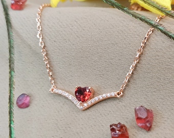 Garnet Bracelet - Natural Stone Bracelet Minimalist Heart Delicate Silver 925 Rose Gold - Handmade Jewelry Gift Box Woman Box