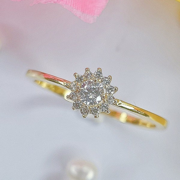 Bague Fleur Oxydes de Zirconiums - Argent 925 Plaqué Or 14K - Bijou Cadeau femme - Mariage - Anniversaire