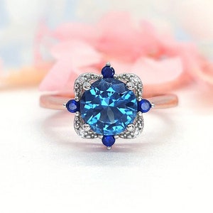 Minimalist Blue Topaz Ring • Handmade Stone Ring • Rose Gold Silver Engagement Ring • Women&#39;s Jewelry Gift Set •