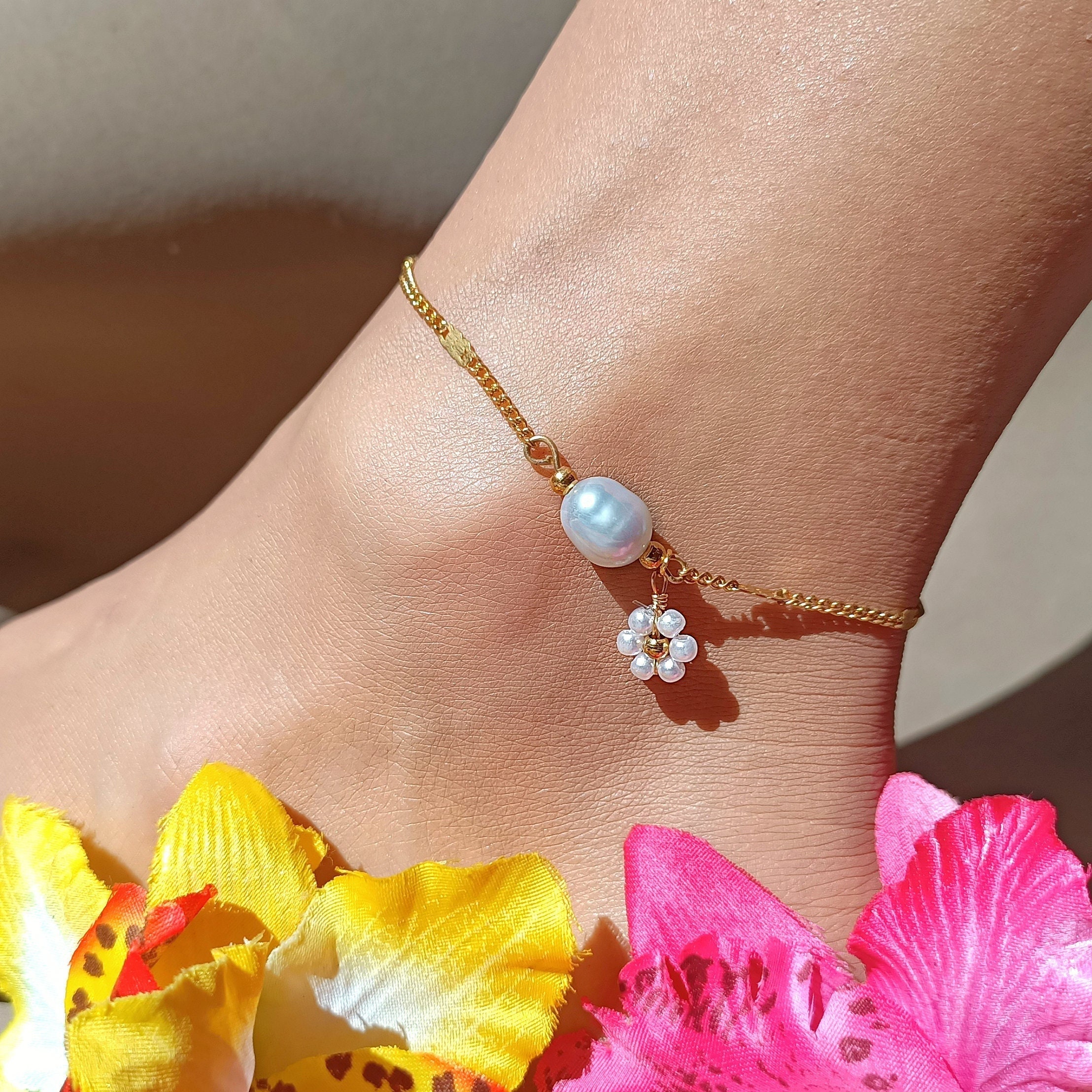 Bracelet Ou Chaîne De Cheville Dorée Avec Perles - Bijoux Des Lys - Neuf Avec étiquettes