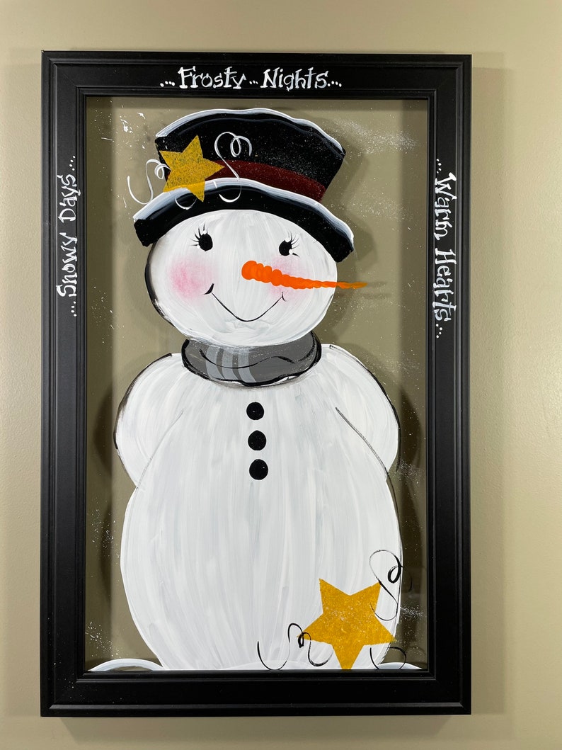 Snowman painted on glass. image 1