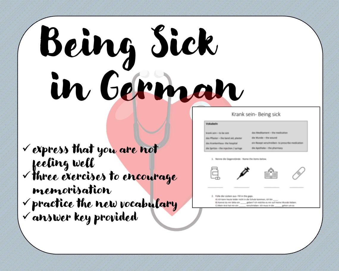 Being Sick german Worksheet Krank Sein - Etsy