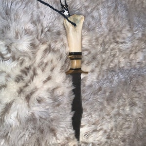 Handmade custom Damascus camel bone knife w/ leather sheath
