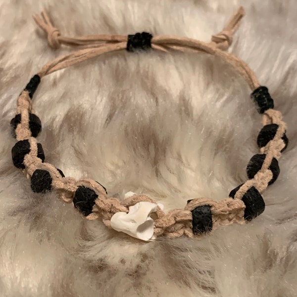 Snake vertebrae and lava bead leather bracelet