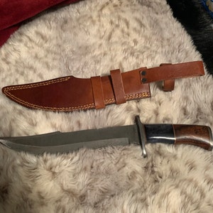 15” Handmade Damascus camel bone and wood hunting knife