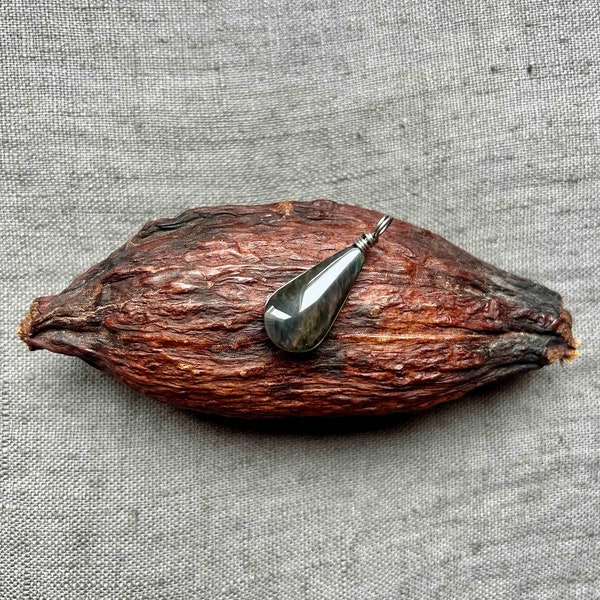 Pendant with natural stone Obsidian handmade