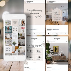 May include: A collage of Instagram posts about real estate in Pompano Beach, Florida. The posts include information about the local market, open houses, and new listings. The posts also include photos of homes and the surrounding area.