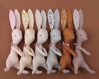 blue baby rabbit soft plushie stuffed plush cloth bunny newborn rag doll fabric animal nursery decor Textile organic bunny softie toy