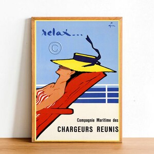 Impresión de póster Retro de vacaciones, Vintage velero viaje barco crucero océano Francia destino pared arte decoración tamaño A4