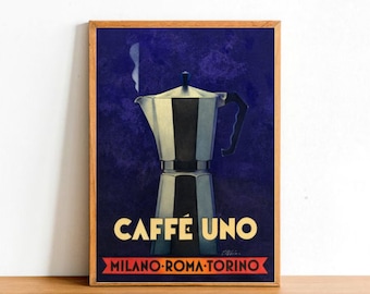 Retro Advertisement Poster Print, Vintage Woman Coffee Drink Beverage Italy Bulletin Sign Wall Art Decor A4 Size