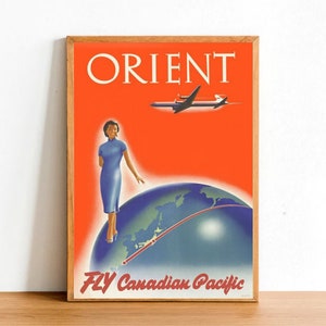 Stampa di poster pubblicitari retrò, aereo d'epoca in volo aereo viaggio Canada cartellone Wall Art Decor formato A4