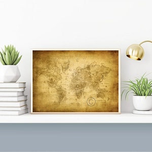 Weltkarte Retro Poster Druck, Vintage Länder Kontinente Urlaub Ziel Wall Art Decor A4 Größe