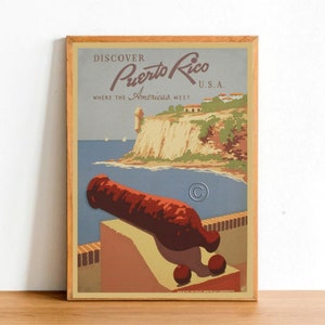 Puerto Rico Retro Poster Print, Vintage Travel Island Caribbean USA Vacation Destination Wall Art Decor A4 Size
